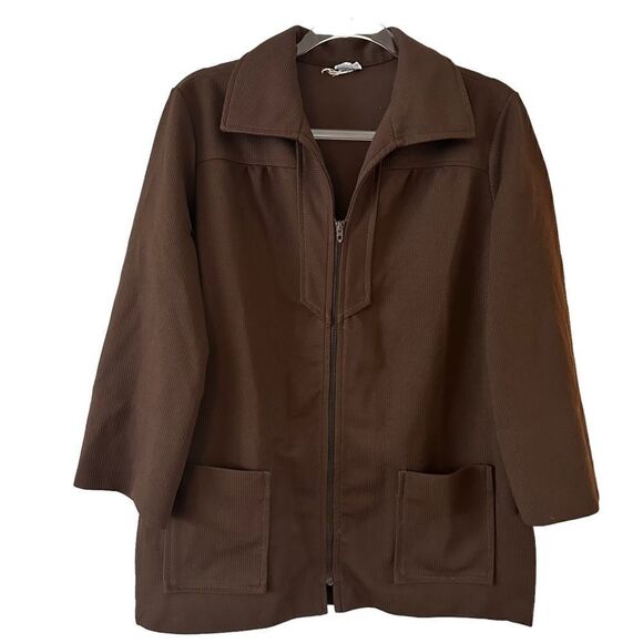 Vintage unisex 70s Pykettes shirt jacket / cardigan style top w/collar & zipper - Picture 1 of 14